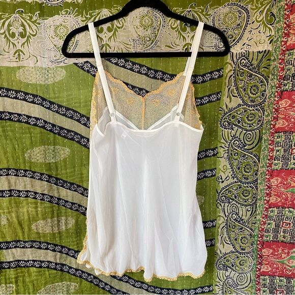 90's Victoria's Secret Ivory/ Gold Sheer Chiffon Mini Slip Dress Size Medium - Picture 9 of 13